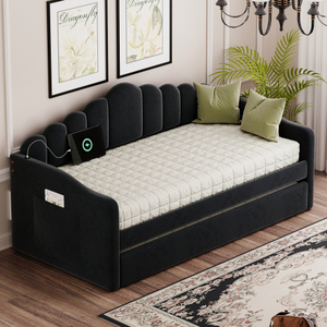 Sofá Cama Extraíble OVS de 57.48 Pulgadas, Sofá Convertible de Dos Plazas con Puertos USB, Tapizado en Pana Gris Oscuro - Product Image 3
