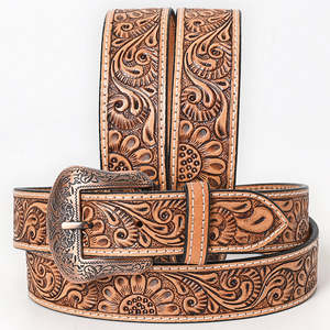 Ceinture de cowboy western vintage personnalisée de haute qualité en cuir de vache pleine fleur avec boucle en acier - Product Image 1