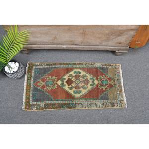 Tradicional marrón verde 1,5 X 2.9ft alfombra turca Vintage tejido plano de lana con diseño de retazos alfombra de sala de estar respaldo de látex - Product Image 1