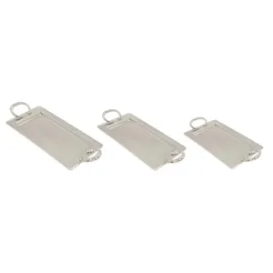 Plateau de service de table de service alimentaire Plateau rectangulaire en métal fini nickelé avec poignée - Product Image 1