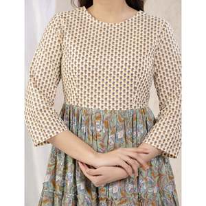 Vestido Anarkali de Algodón Verde Estampado, Estilo Americano - Product Image 2