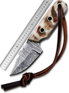Cuchillo de caza Damasco Premium al por mayor, funda de hoja fija, mango de madera, hecho a mano, personalización OEM para bricolaje, cuchillo de Camping - Product Image 5