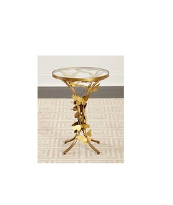 Table basse élégante en aluminium de conception florale avec le dessus en verre approprié aux intérieurs de salon et aux buts décoratifs - Product Image 3