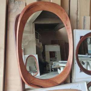 <b>Walnut</b> Asymmetrical Wall Art Deco <b>Mirror</b> Unique Mid-Century Modern Design Handmade Wooden Framed - Product Image 3