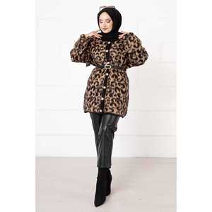 Cárdigan informal con estampado de leopardo, largo, de lana para invierno, con decoración de encaje bordado, tejido jacquard, estilo abotonado - Product Image 1
