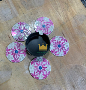 Vajilla Esteras y almohadillas Posavasos de nácar con soporte Portavasos con incrustaciones de conchas marinas Hecho en Vietnam - Product Image 4