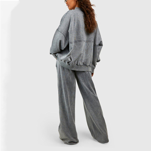 New Winter Solid 100% Cotton Full Zip Hoodie & Baggy <b>Sweatpants</b> 2-Piece <b>Women's</b> Tracksuit Set - Product Image 4