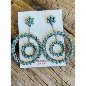 Pendientes Colgantes Zuni Petit Point, Turquesa, Plata de Ley, Geométricos, Chapados en Oro, Estilo Bonito para Bodas y Otras Ocasiones - Product Image 4