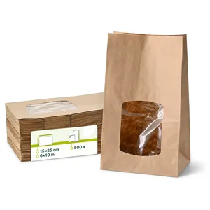 Quality Guarantee L Pla Window Block Bottom Bags 15X10X25Cm Kraft Large Nut Packing Sacks For Bakery - 500 pcs/carton - Product Image 1