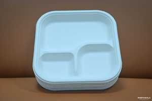Embalaje de bagazo de 10 pulgadas, plato de cena de 3 compartimentos, platos de papel compostables, bandeja de bagazo de caña de azúcar desechable, platos de papel - Product Image 5