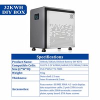 Boîtier de batterie DIY grande capacité 32 kWh pour cellules MB56 628Ah/314Ah, BMS JK 300A, écran 4,3 pouces, boîte mobile en acier renforcé 48V/51,2V