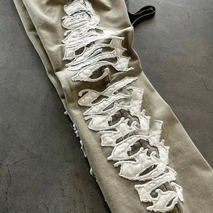 Écusson de broderie avec appliques de broderie vieilli personnalisé sweats à capuche unis avec fermeture éclair vestes de fitness pour hommes survêtements pour hommes - Product Image 4