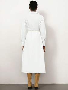 Otoño bohemio Maxi vestido para mujer nuevo 100% algodón elegante largo grande trompeta mangas bordado de flores naturales para vacaciones - Product Image 3