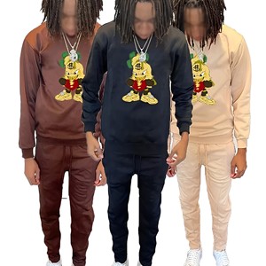 Chándal unisex de alta calidad con logotipo personalizado bordado, pantalones apilados estampados, traje para correr con capucha, colección de invierno de talla grande - Product Image 1