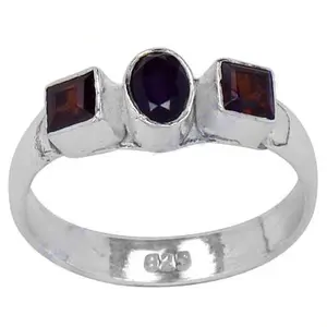14K Classic Style Garnet & Amethyst <b>Ring</b> Natural Stone Pear Shape Rhodium Plated <b>Set</b> 925 Silver <b>for</b> <b>Women</b> Great Gift Jewelry - Product Image 1