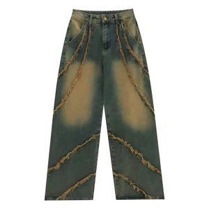 Pantalones holgados personalizados para mujer, Pantalones vaqueros de gran tamaño con bolsillo a la moda y desteñidos al sol, pantalones vaqueros Cargo para mujer - Product Image 1