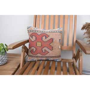 Oreiller en laine patchwork Kilim de luxe 14x14 pouces Design rustique avec des motifs de feuilles de plantes moelleuses vintage pour la cuisine de salon - Product Image 1