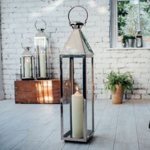 <b>Tall</b> Stainless Steel Metal Candle Holders <b>Lanterns</b> Set 3 Rustproof Shiny Finish for Home Decoration Christmas Outdoor Garden - Product Image 1