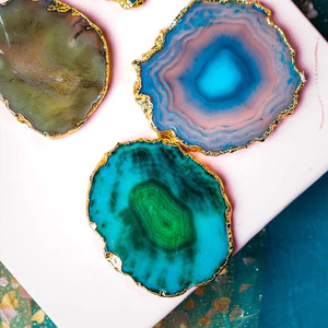 Accesorios de vajilla de alta calidad Posavasos de ágata con rebanada de ágata galvanizada dorada a precio mayorista con calidad superior - Product Image 5