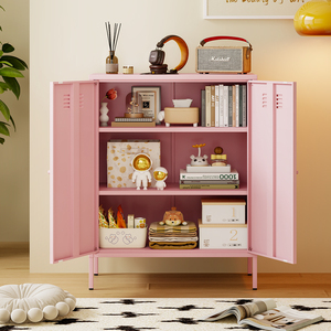 Metal <strong>Storage</strong> Cabinet with 2 Door Steel Locker Sideboard Buffet Cabinet <strong>Console</strong> <strong>Table</strong> for Home Office Pink - Product Image 3