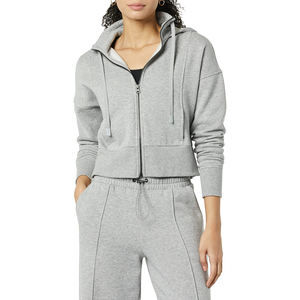 Sudadera con capucha informal con cremallera recortada para mujer, sudadera deportiva de Color sólido, estilo suelto, algodón 100% para la temporada de otoño - Product Image 1