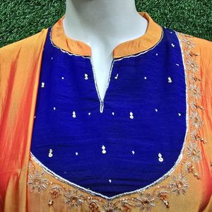 Ensemble de travail élégant coupe droite ShortKurti Daman avec Palazzo circulaire Dupatta Premium verre soie ethnique Khatali travail femmes Orange - Product Image 2