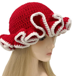 Custom Hand-Knitted Adult Fashion Bucket <b>Hat</b> Casual Scene Color Handmade Crochet Ruffles Made Milk Cotton Yarn Comfortable for - Product Image 3