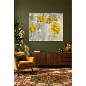 Impression sur toile de coquelicots jaunes sur fond gris Fida - Product Image 2