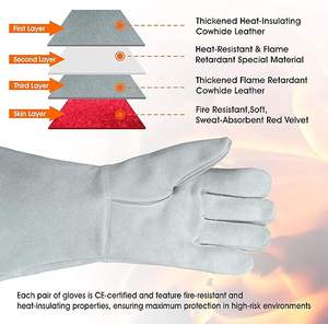 Guantes de seguridad de capa exterior de piel de vaca con puños largos Forro resistente al fuego y absorbente de sudor Protección completa para las manos - Product Image 6