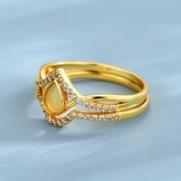 Bague en argent sterling 925 plaqué or 14 carats avec pierre en forme de poire CZ de 8x6 mm, sertie de résine, pour cendres, lait maternel, bijoux commémoratifs DIY