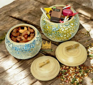 Mother of pearl round spun bamboo <b>jewelry</b> jar set best selling trinket jars and <b>boxes</b> wholesale in bulk from Vietnam - Product Image 4
