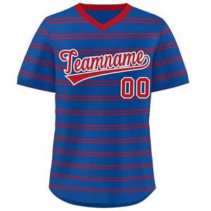 Conception rayée Couleur contrastée OEM Style personnalisé Tops de chemise Polyester qualité supérieure Col V Sublimation Maillot de baseball - Product Image 1