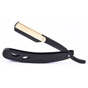 Maquinilla de afeitar recta profesional de acero inoxidable de un solo filo, afeitado de garganta de peluquero negro y dorado, cuidado personal - Product Image 3