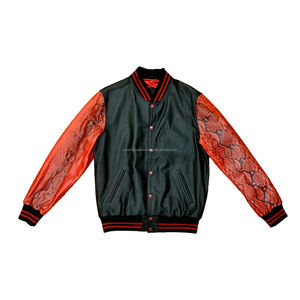 Blouson universitaire imprimé en similicuir pour homme, col montant, broderie personnalisée, style universitaire, baseball, PU, streetwear d'hiver - Product Image 2