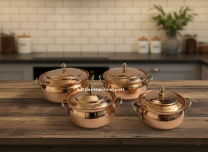Ensemble de casseroles en cuivre martelé fait main, de luxe, pour buffet, avec poignées en laiton, écologique, compatible gaz et induction - Product Image 5