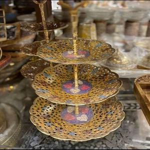Superbe support à gâteaux en laiton à 3 niveaux avec imprimé floral, multicolore, rond, pour la cuisine, pour les fêtes d'anniversaire et de mariage - Product Image 3