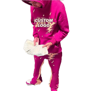 Men's Stacked Suit Streetwear Tracksuit Sweatsuit for Mens Two Pieces <b>Jogger</b> Flare Pants Sets Baggy Tracksuit Set - Product Image 6