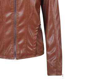 2024 nuevo diseño cortavientos para mujer chaqueta de cuero Real con cremallera chaqueta de tela transpirable con interior y bolsillos OEM al por mayor - Product Image 2