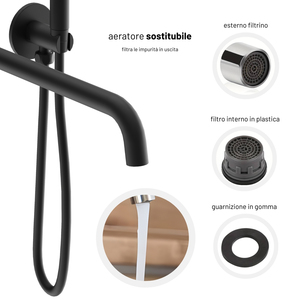 Set miscelatore da bagno a parete a leva singola serie Jazz Plus con doccia a mano nero opaco da 1 - Product Image 6