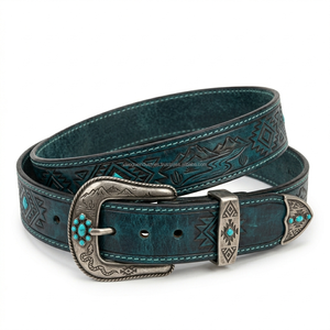 Ceinture en cuir véritable pour homme avec logo personnalisé OEM, style vintage tressé, gravée, style western, fournisseur direct d'usine - Product Image 3