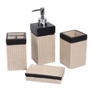 Ensemble de salle de bain contemporain en résine effet marbre sable et porte-brosse à dents au tarif le plus bas - Product Image 2