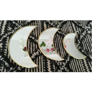 Living Room Decorative Half Moon Shape <b>Brass</b> Border Clear Glass Wall <b>Mirror</b> <b>Bathroom</b> Children Kida Decorative Wall <b>Mirror</b> Golden - Product Image 2