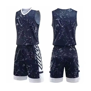 Customizable Adult <b>Basketball</b> Jersey Set Sleeveless Sublimated Print Navy White Marble Moisture Wicking Unisex Regular Fit - Product Image 1