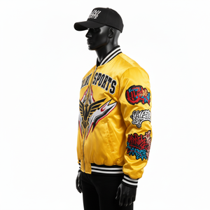 Veste bomber en satin de luxe pour homme, tissu brillant 220 GSM, couleurs vibrantes, broderie, logo personnalisé, design appliqué, veste en satin pour homme - Product Image 4