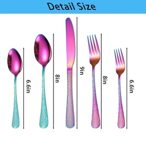 Ensemble de couverts polis multicolores Couverts finis arc-en-ciel en acier inoxydable Ustensiles élégants pour la table à manger, la cuisine et la fête - Product Image 3