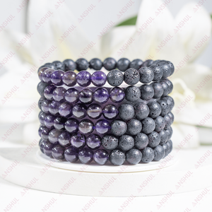 Top Best Quality Lava Diffuser Amethyst 8mm Round Beaded Bracelet Premium Healing Gemstone For Everyday Wear At Wholesale Price - Product Image 1