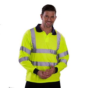Two Tone Long Sleeve Hi Vis Work Polo Shirt Breathable Polyester Safety Clothing High Visibility <b>Reflective</b> <b>Material</b> Pockets - Product Image 6