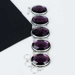 Handmade 925 Sterling <b>Silver</b> Amethyst <b>Charm</b> <b>Bracelet</b> Bezel Setting Vintage Boho Hippie Style Unisex Fine Jewelry Gift for Lovers - Product Image 1