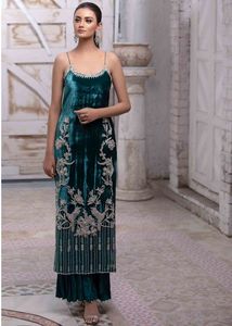 ชุดเดรสผ้ากำมะหยี่สำหรับผู้หญิงชุดเดรสยาวประดับลูกปัดแก้วคริสตัลตกแต่งด้วยกระดุมของ Dabka - Product Image 2