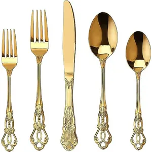 Set di posate reali placcate in oro per ristoranti, utensili da cucina per Hotel, forniture indiane in metallo in acciaio inossidabile a buon prezzo